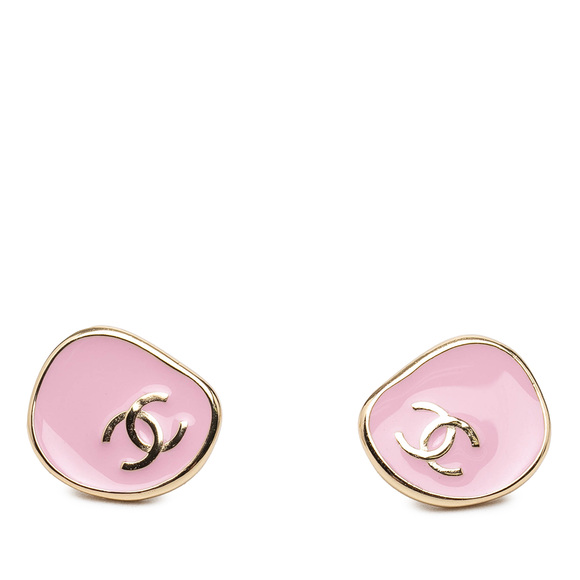 Chanel Jewelry - Pre-Loved Chanel CC Gold Plated Enamel Push Back Earrings
